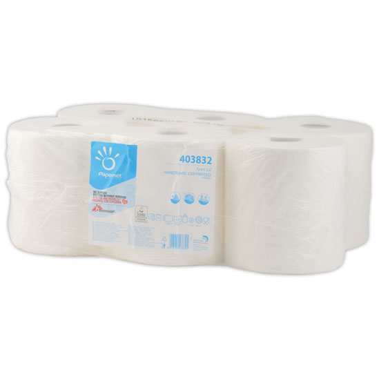 6 rouleaux d'essuie-mains pour distributeur &agrave; d&eacute;vidage central - 450 feuilles - Papernet photo du produit