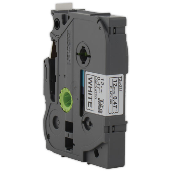 Ruban TZE 8m x 12 mm - BROTHER Tze 231 - texte noir sur fond blanc photo du produit