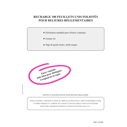Recharge foliotée pour registre - 100 pages - ELVE photo du produit