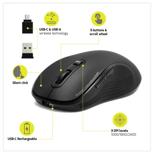 Souris ESSENTIEL sans fil Bluetooth rechargeable USB-C photo du produit