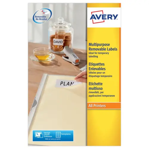 25 Planches de 4 étiquettes blanches enlevables laser - 99,1x139mm - Avery photo du produit