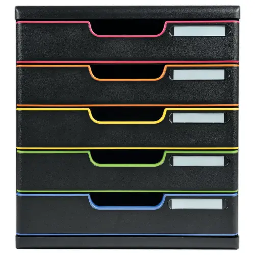 Bloc de classement 5 tiroirs Modulo - Noir et coloris assortis - Exacompta photo du produit