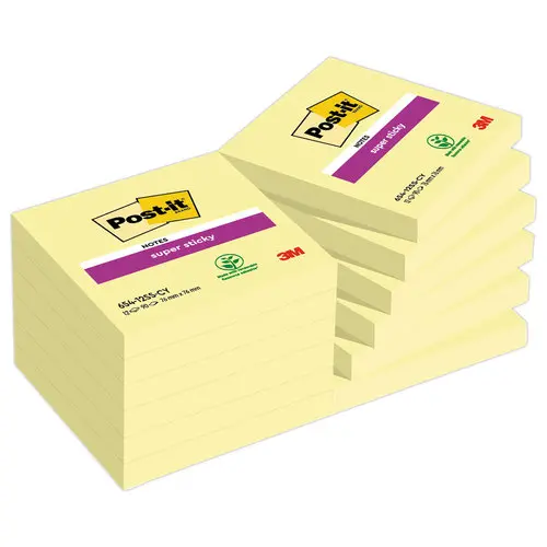 12 Blocs de 90 notes repositionnables Super Sticky - Jaune pastel - 7,6 x 7,6 cm - POST-IT photo du produit