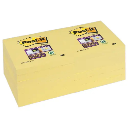 12 Blocs de 90 notes repositionnables Super Sticky - 7,6 x 7,6 cm - Jaune pastel - Post-It photo du produit