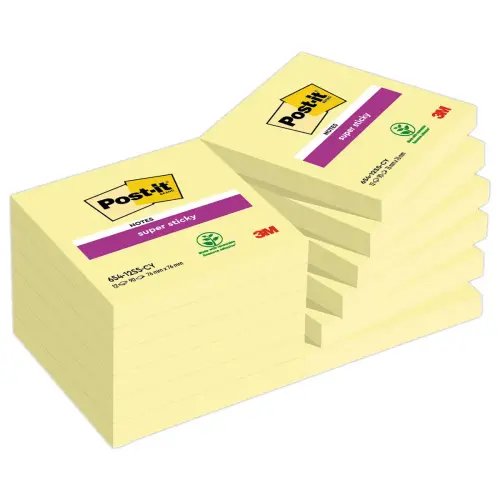 12 Blocs de 90 notes repositionnables Super Sticky - 7,6 x 7,6 cm - Jaune pastel - Post-It photo du produit