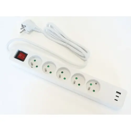 Blocs 5 prises - Avec USB et interrupteur - C&acirc;ble 4m photo du produit