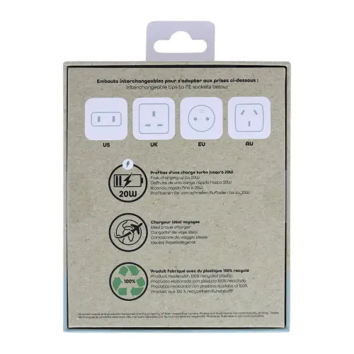 Chargeur secteur USB international 20W photo du produit