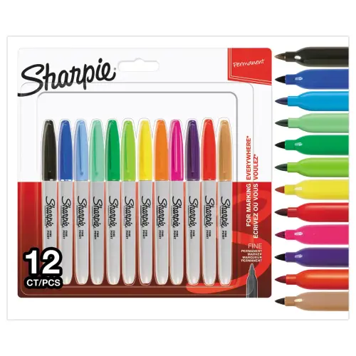 12 Marqueurs permanents FINE - Pointe conique 0.9mm - Sharpie photo du produit