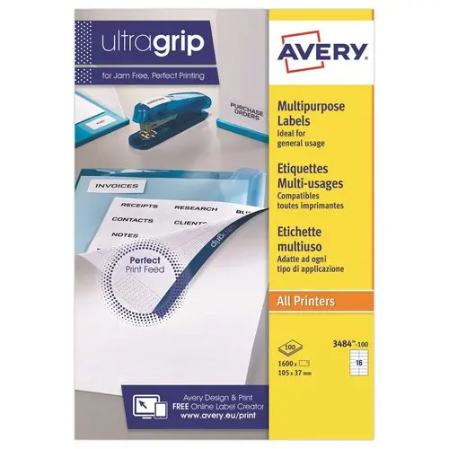 100 Planches de 16 étiquettes blanches multi-usages - Avery photo du produit