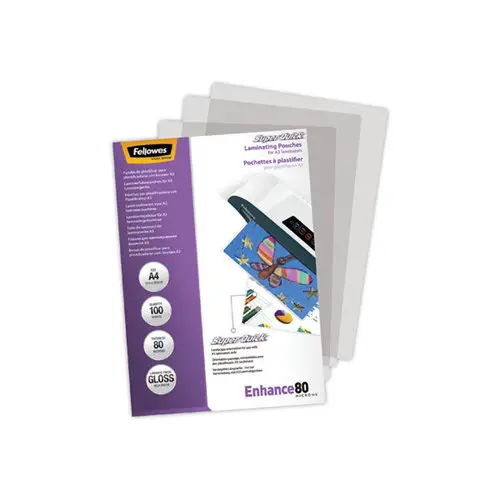 100 Pochettes SuperQuick brillantes - A4 - 80 microns - FELLOWES photo du produit