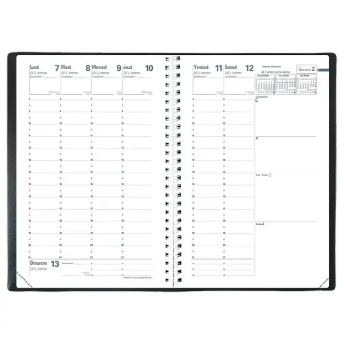 Agenda semainier - 16x24 cm - Ao&ucirc;t &agrave; ao&ucirc;t - Noir - QUO VADIS photo du produit