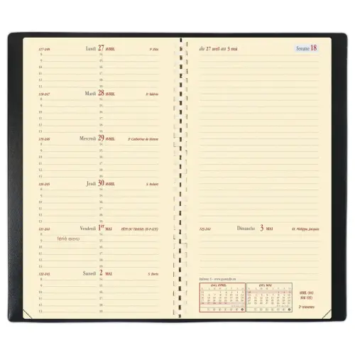 Agenda semainier Italnote spirale - 8,8 x 17cm - Noir - Janv/Déc - QUO VADIS photo du produit