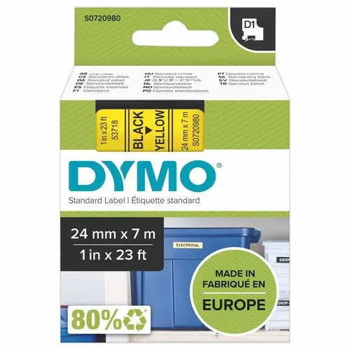Ruban D1 DYMO S0720980 - 7 m x 24 mm - Texte noir sur fond jaune photo du produit