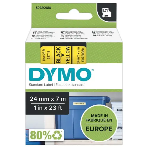 Ruban D1 DYMO S0720980 - 7 m x 24 mm - Texte noir sur fond jaune photo du produit