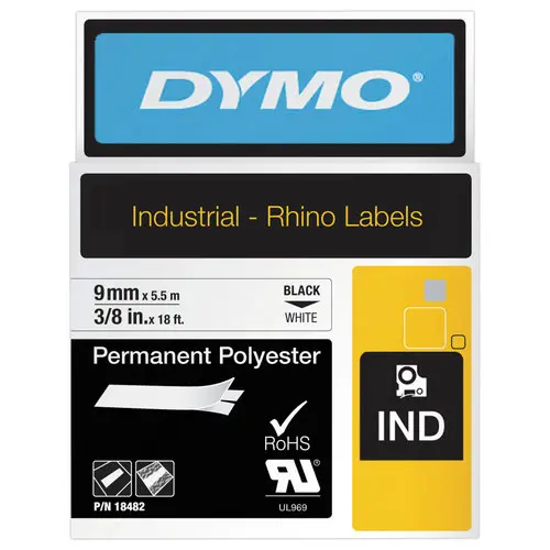 Ruban RHINO DYMO 18842 - 5,5 m x 9 mm - Texte noir sur fond blanc photo du produit