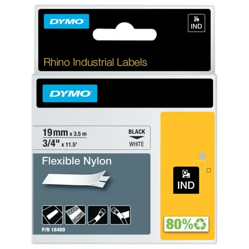 Ruban RHINO DYMO 18842 - 5,5 m x 9 mm - Texte noir sur fond blanc photo du produit