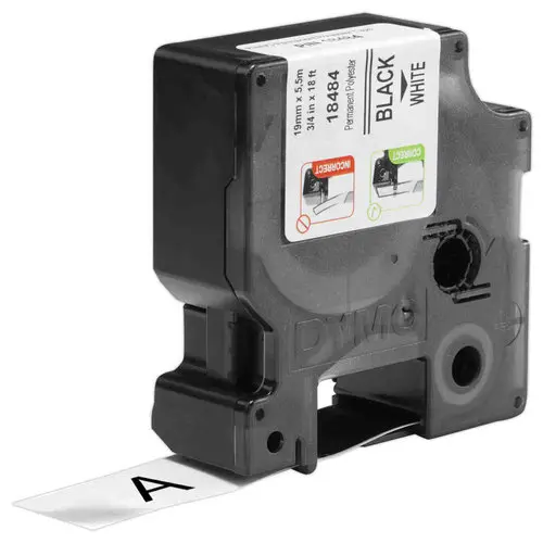 Ruban RHINO DYMO 18484 - 5,5 m x 19 mm - Texte noir sur fond blanc photo du produit