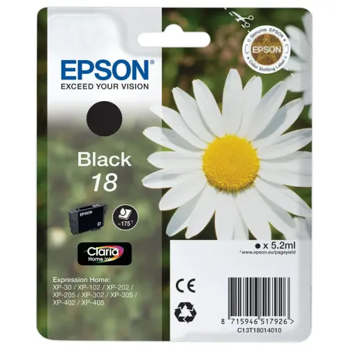 Cartouche jet d'encre Epson noire P&acirc;querette Black 18 T180 photo du produit