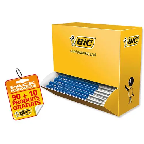 100 Stylos bille r&eacute;tractables M10 - Pack de 90 + 10 gratuits - &Eacute;criture moyenne - Bleu - BIC photo du produit