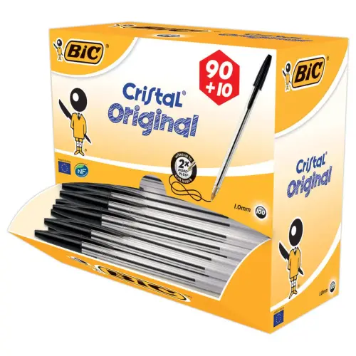 100 Stylos billes Cristal - Noir - BIC photo du produit