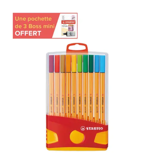 20 Stylos-feutres point 88 - Pointe fine - Etui ColorParade - STABILO + 1 pochette de 3 feutres Boss mini offerte photo du produit