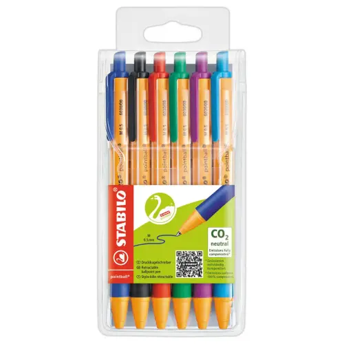 6 Stylos-billes pointball - Pointe moyenne - Coloris assortis - Stabilo photo du produit