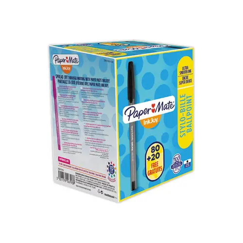 100 Stylos bille Inkjoy 100 CAP PAPER MATE - Pack éco - Noirs photo du produit