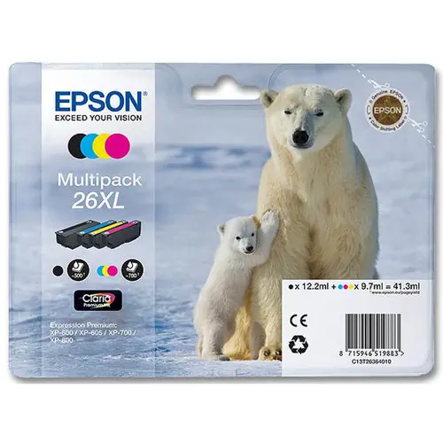 4 Cartouches EPSON T2636 4 couleurs noircyan magenta jaune photo du produit
