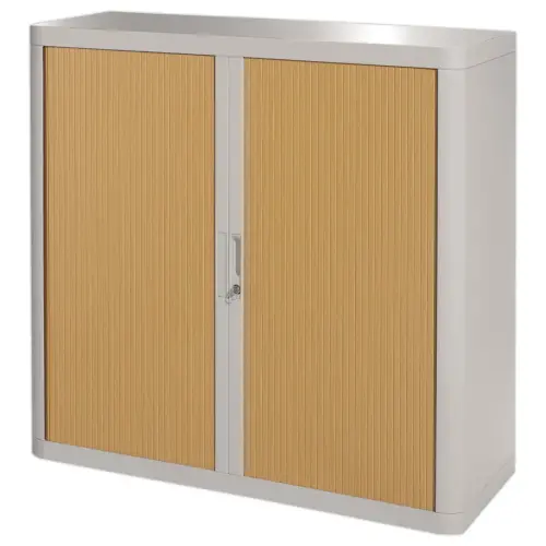 Armoire basse à rideaux Easyoffice - Gris et hêtre - Paperflow photo du produit