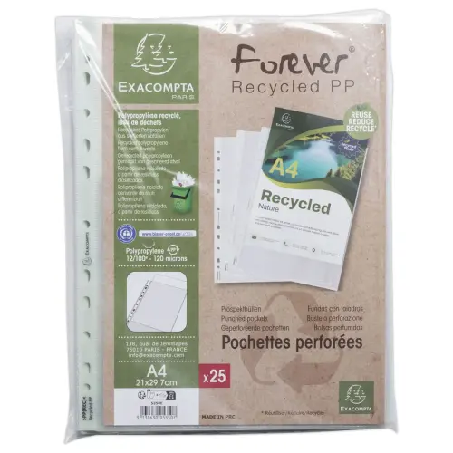 25 Pochettes perforées Forever - Plastique 12/100e - A4 - Exacompta photo du produit
