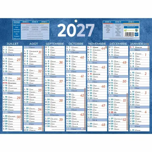 Calendrier de banque bleu 13 mois - 42x32 cm - BOUCHUT GRANDREMY photo du produit