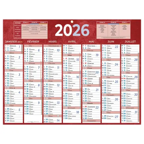 Calendrier banque 2026 Rouge - 42 x 32 cm - Janv/Janv - BOUCHUT GRANDREMY photo du produit