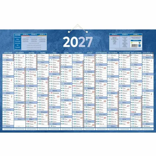 25 Calendriers banque Bleu - 65 x 43 cm - Janv/Janv - BOUCHUT GRANDREMY photo du produit