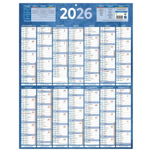 25 Calendriers banque Bleu 14 mois- 43 x 55 cm - BOUCHUT GRANDREMY photo du produit