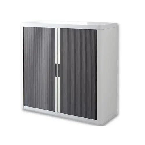 Armoire basse &agrave; rideaux Easyoffice blanc et anthracite - 1 m - PAPERFLOW photo du produit