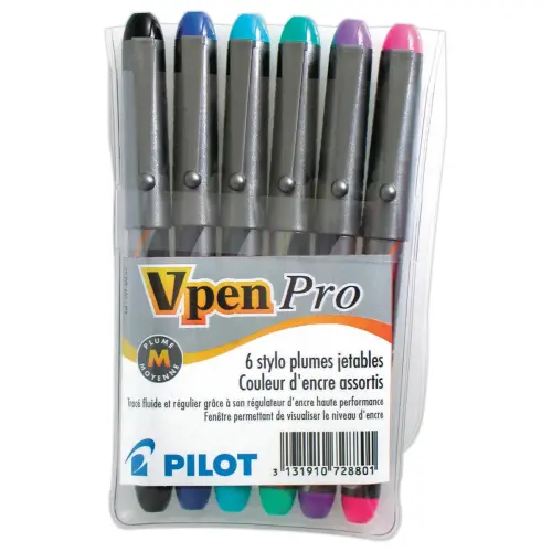 6 Stylos plume jetables V-Pen PRO - coloris assortis - Pilot photo du produit