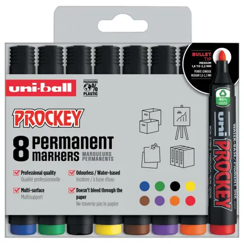 8 Marqueurs permanents - Pointe ogive 2 mm - Coloris assortis - Uni Ball photo du produit