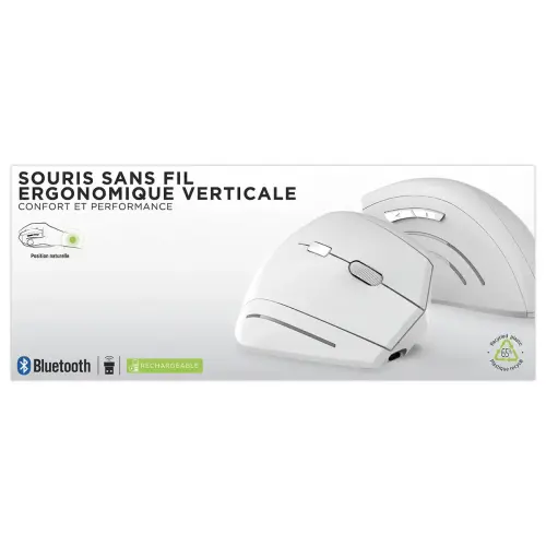 Souris ERGO sans fil - Verticale - Rechargeable - Blanc - T'NB photo du produit