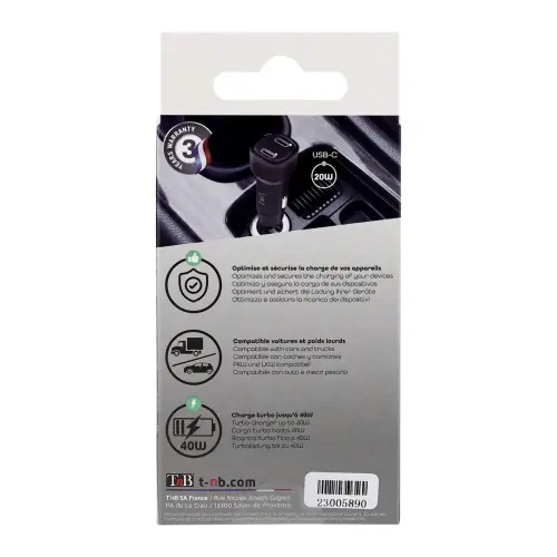Chargeur de voiture - 2 x USB-C - T'NB photo du produit