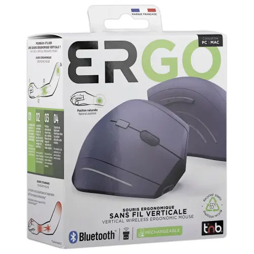 Souris ERGO sans fil - Verticale - Rechargeable - Bleu - T'NB photo du produit