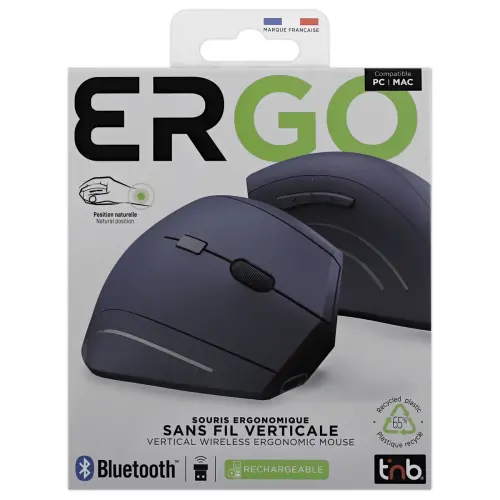 Souris ERGO sans fil - Verticale - Rechargeable - Bleu - T'NB photo du produit