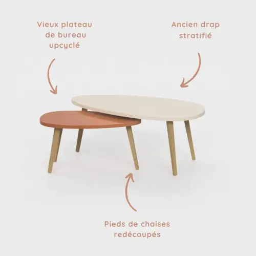 Table basse upcyclée Bellecombe - 95 x P 50 cm - Montée - Sable photo du produit