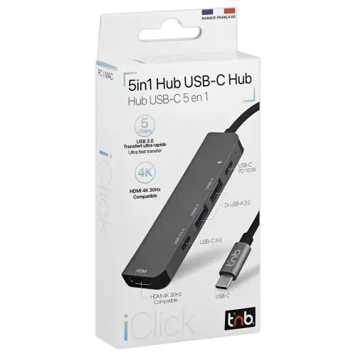 Hub USB-C 5 en 1 - Gris sid&eacute;ral - T'NB photo du produit