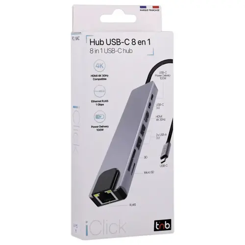 HUB USB-C 8 Ports en 1 HDMI 4K - T'NB photo du produit