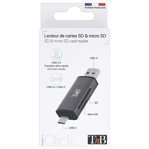Lecteur Cartes 3 ports USB 3.0 - Aluminium - T'NB photo du produit