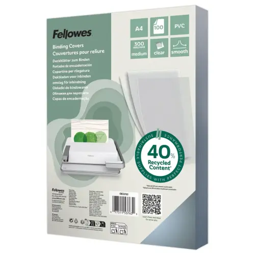100 Couverture PVC cristal A4 - 300 microns - FELLOWES photo du produit