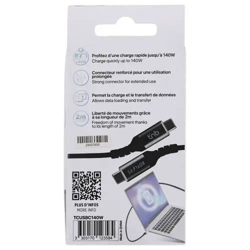 C&acirc;ble USB-C iClick 140W - 2m - Noir - T'NB photo du produit