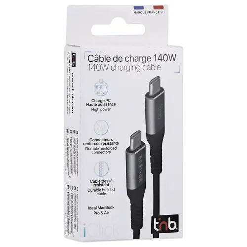 C&acirc;ble USB-C iClick 140W - 2m - Noir - T'NB photo du produit