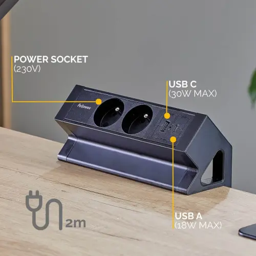 Unité d'électrification Power Desk 2 - USB-A & USB-C - Noir - Fellowes photo du produit