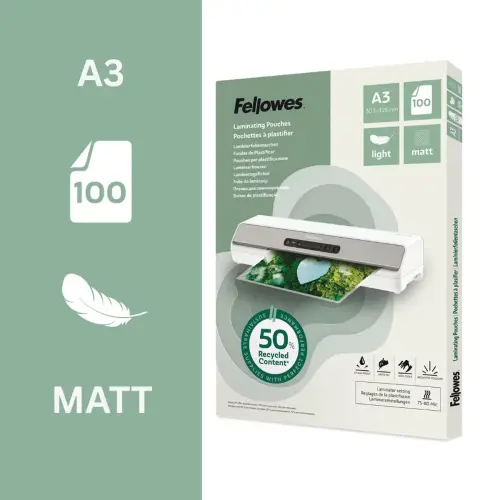 100 Pochettes de plastification mates - A3 - Recyclées - Fellowes photo du produit